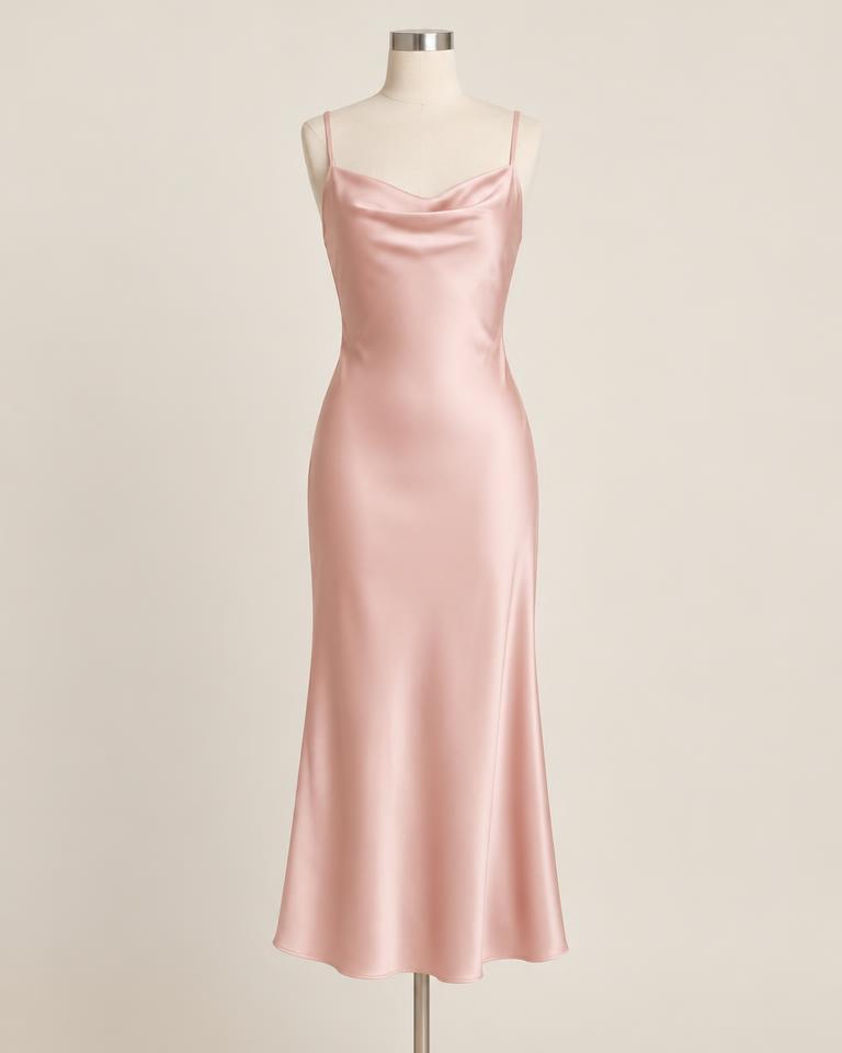 Vestido Midi Cetim Rosé